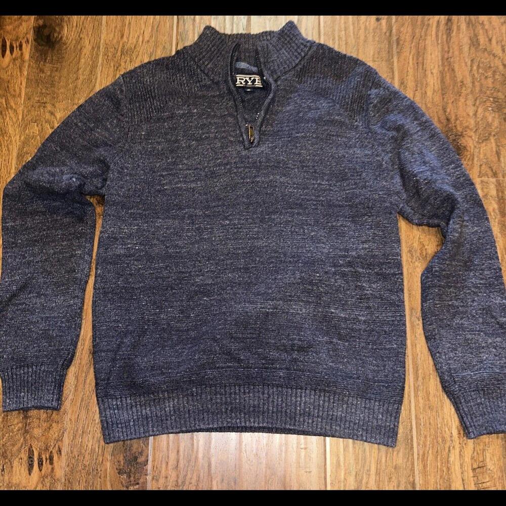 Hawker Rye Quarter Zip Marled Blue Sweater Size Medium Pullover 100% Cotton